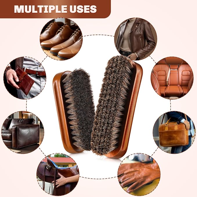 2 Pcs Horsehair Shine Shoes Brush Kit Polish Dauber Applicators Cleaning - Image 7