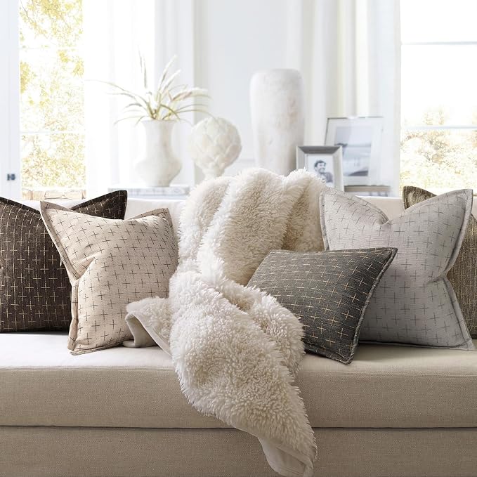 Pillow Covers 24x24 Set of 2 Soft Polyester Textured Pillow Covers - Image 6