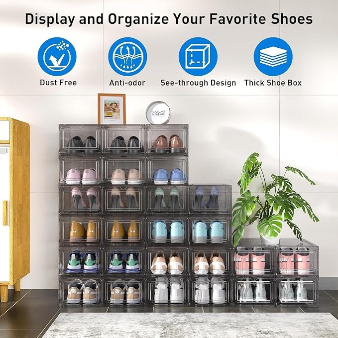 Mitees 10 Pack XX Large Thicken Sturdy Hard Plastic Clear Stackable Shoe - Image 2