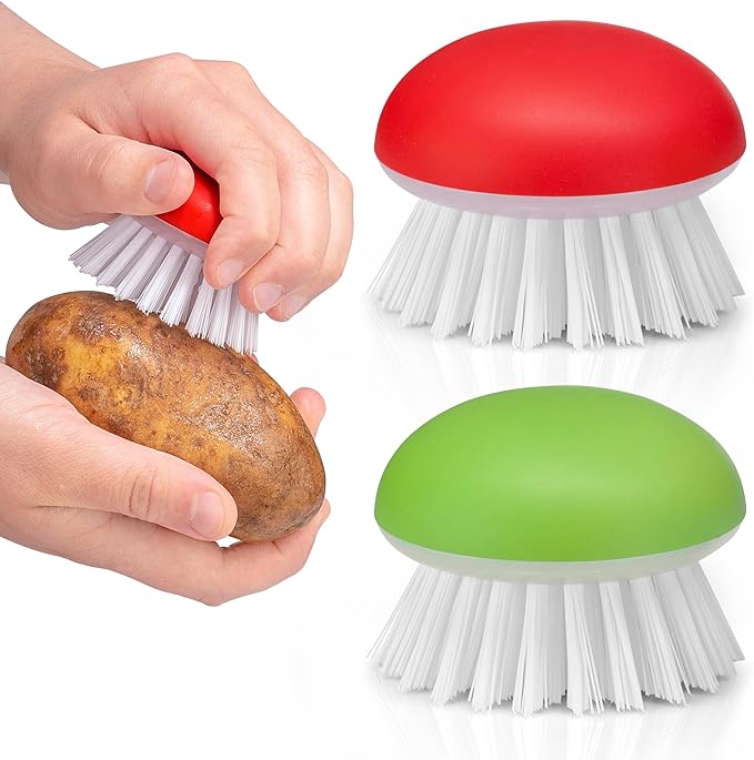 Vegetable Brush Scrubber for Food – 2Pcs Set Fruit and Veggie Brush – Silicone by AFFORDABLE