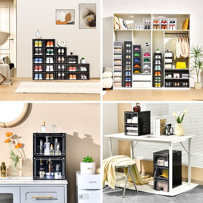 12 Pack Shoe Boxes Stackable, Upgraded Sturdy Shoe Storage Boxes - Image 7