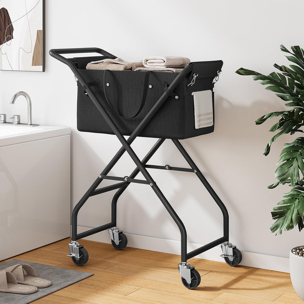 No-Bend Laundry Cart- Rolling Hamper with Locking Wheels & Handle, Foldab...