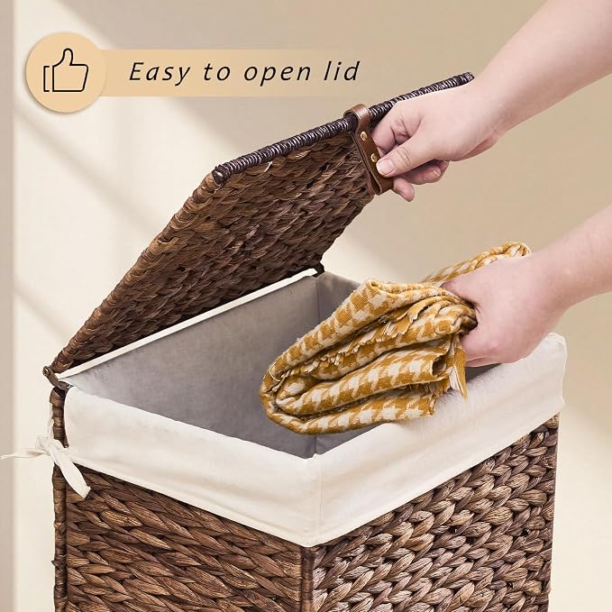 Handwoven Laundry Basket with Lid, Natural Water Hyacinth Storage Basket with - Image 4