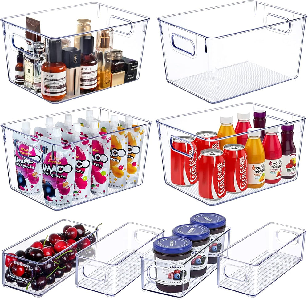 Set of 8 Clear Plastic Storage Bins, 4 Large and 4 Small Stackable Storage