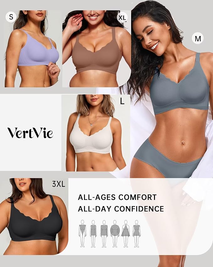 Vertvie Womens Seamless Bras No Underwire Supportive Wireless Push Up Full - Image 6