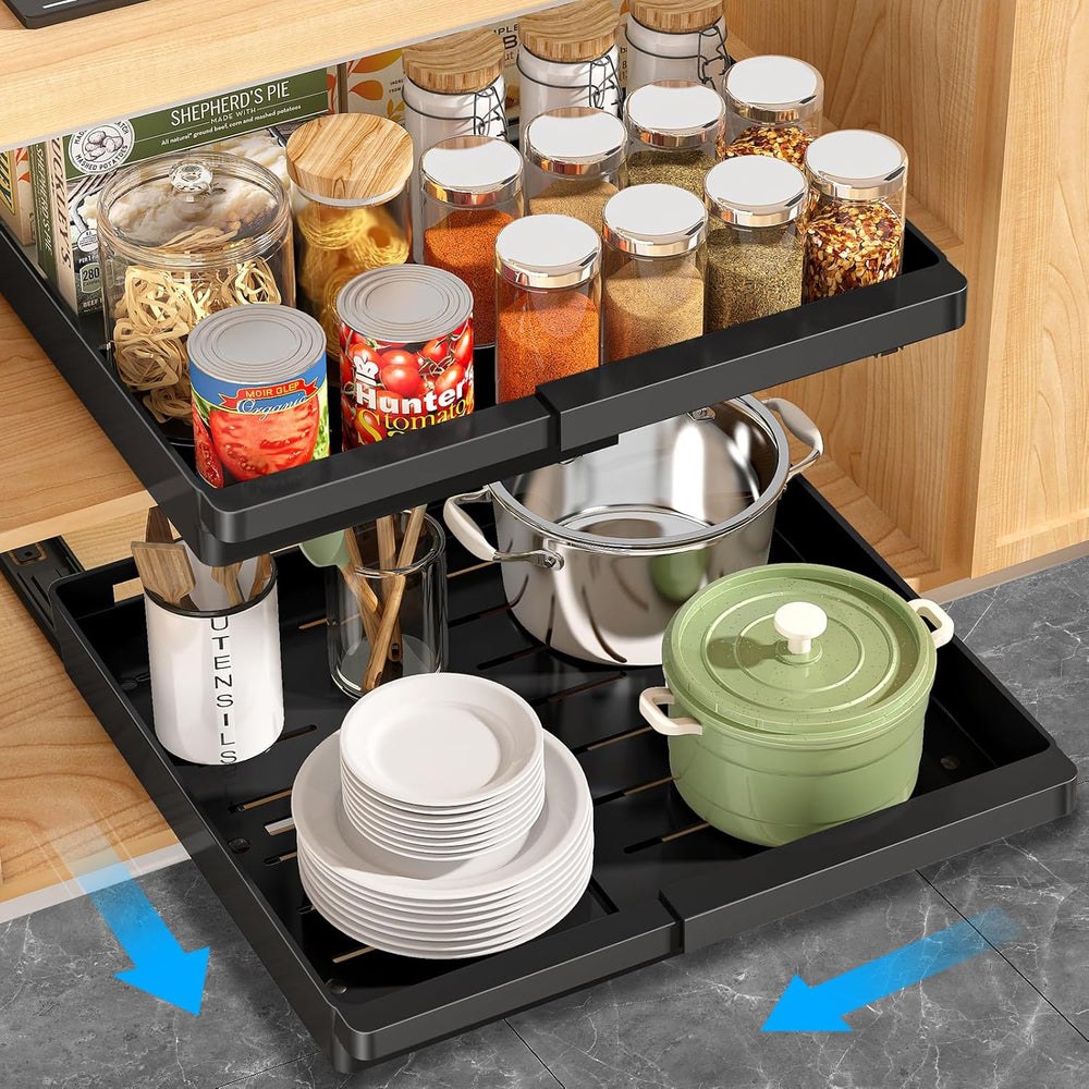 DOMNIU Pull Out Cabinet Organizers Expandable,Black,16.9"Depth,2 Pack