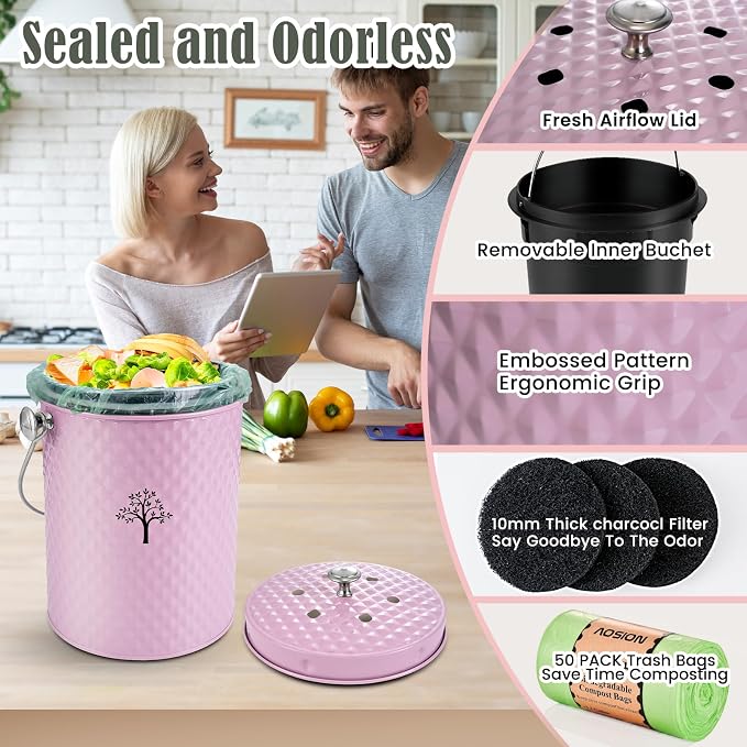 AOSION Countertop Compost Bin Kitchen，Odorless Indoor Compost Bin - Image 5