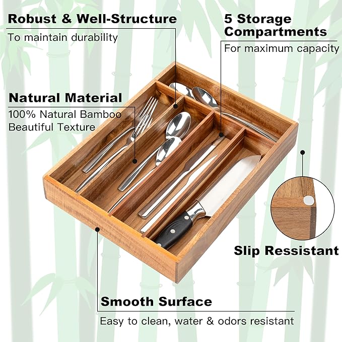 Silverware Organizer Kitchen Drawer Organizer Utensil Organizer Acacia - Image 4