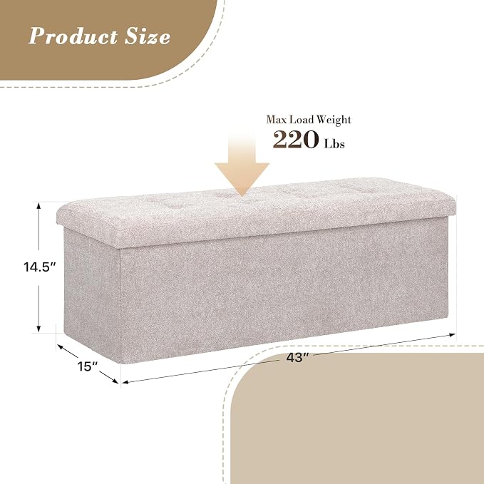 Athena Collection 43" Storage Ottoman Bench Folding Bench - Image 3