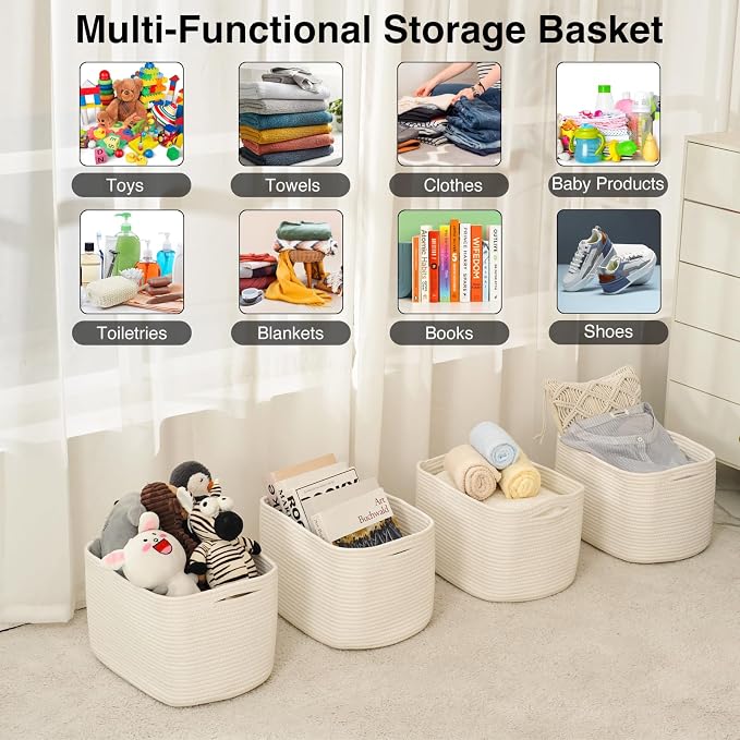 Storage Baskets for Organizing & Shelves, Woven Cotton Rope Organization Bins - Image 4