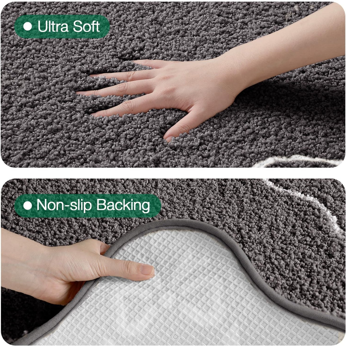 LUMI Scalloped Bathroom Rug, Cute Plush Microfiber Bath Mat, Super Absorbent & Quick Dry Shower Mat, Machine Washable Floor Carpet for Tub, Dark Grey, 24"x36"