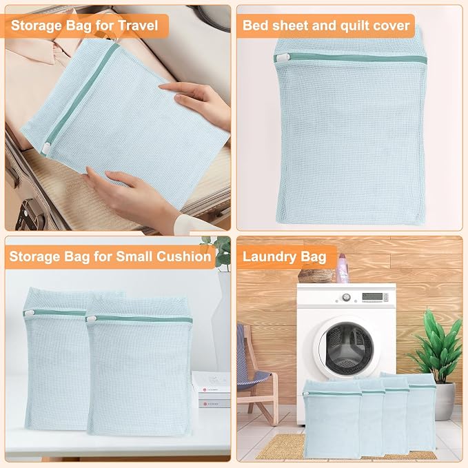 4-Piece Blue Medium Durable Organic Cotton Mesh Laundry Bags - Image 6