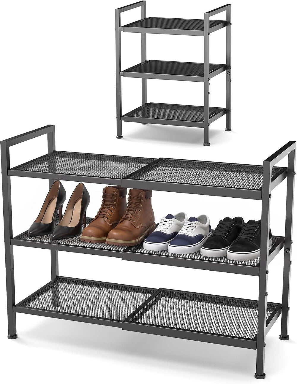 Expandable Shoe Rack for Closet, Entryway, Shoe Storage, 3-Tier, Black