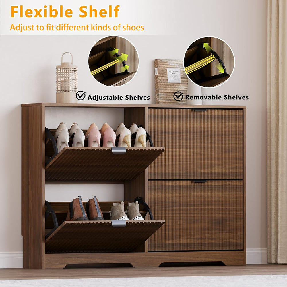 BORNOON Large Shoe Cabinet for Entryway, Shoe Rack Cabinet with 4 Flip Drawer...