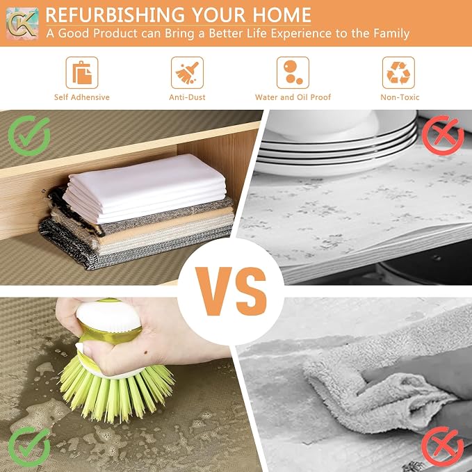 Self-Adhesive Shelf Liner Kitchen Liner, Waterproof Backed Paper Easy Peel and