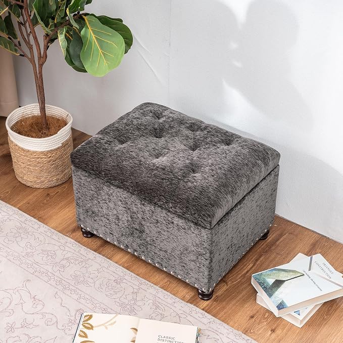 Joveco Storage Ottoman Bench, Rectangle 24" Velvet Foot Rest Stool Square - Image 6