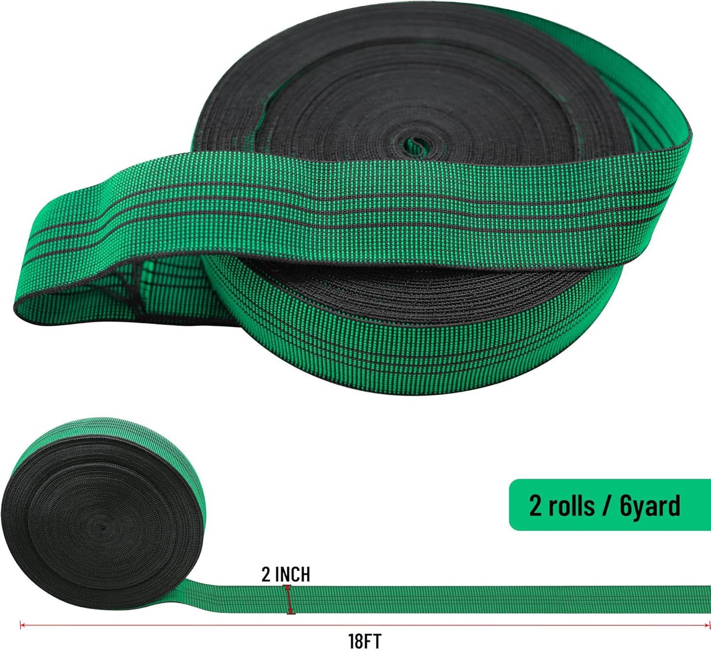 2 Rolls Webbing Band Replacement for Chair, Couch, Sofa, Upholstery Seater Repair Material, Elastic, Latex, Stretchy Webbing Belt/Strap for Lawn Chair (Each Roll 6 Yard)