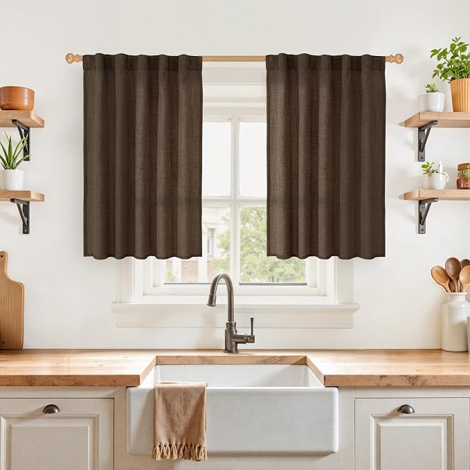 YoungsTex Brown Linen Cafe Curtains 36 Inches Long by YoungsTex