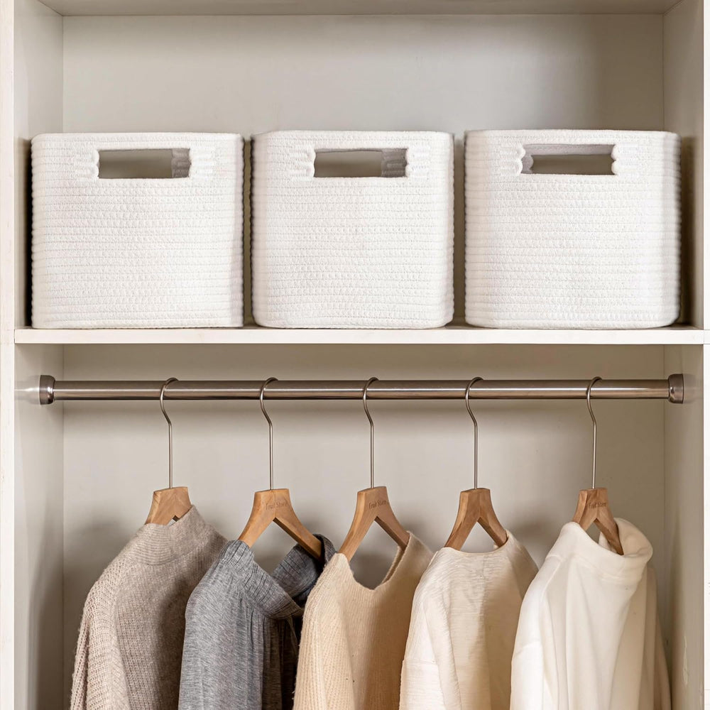 4 Pack Storage Baskets for Organizing, Shelf Baskets with Handles, White