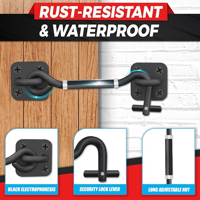 6”-10” Cabin Hook Eye Latch Gate, Heavy Duty 4 Mounting Points Bracket - Image 5