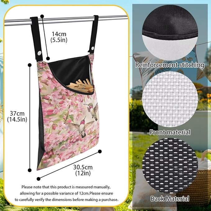 Hummingbird and Cherry Blossom Clothespin Storage Bag, Space-Saving Organize - Image 6
