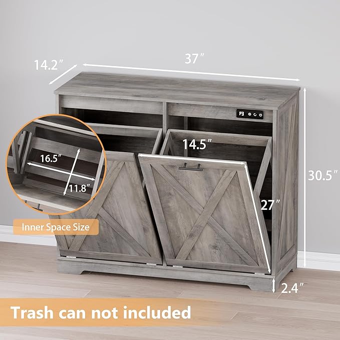 Tilt Out Trash Can Cabinet for 2 Bins, Hidden Recycle Garbage Bin Enclosure - Image 2