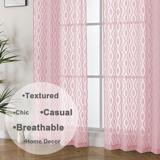 Aiyufeng Pink Sheer Curtains 2 Panels 54 Inch Length, Soft Lightweight Clip - Image 8