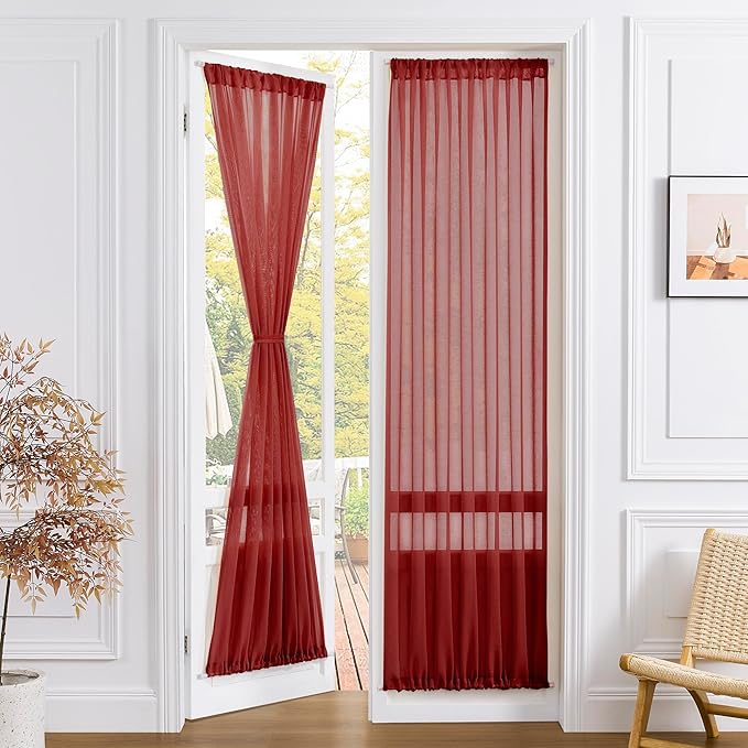 Tollpiz Sheer Door Curtains Closet Linen Textured Curtains Sheer Doorway Light by Tollpiz