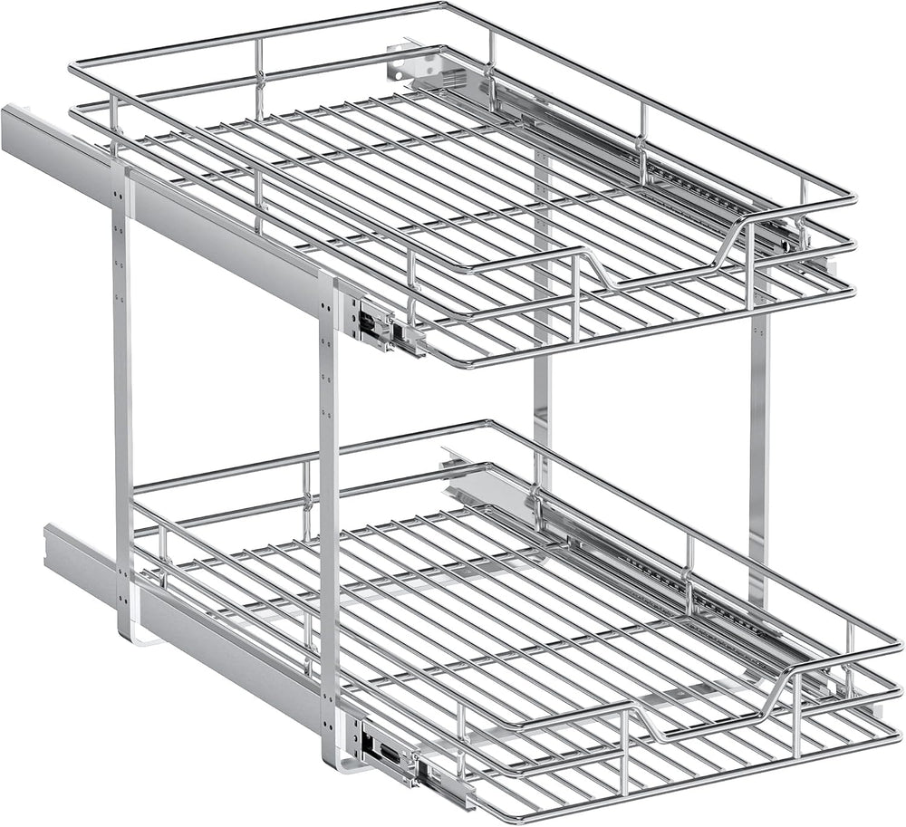 2-Tier Pull Out Cabinet Organizer, 13.5" W x 21.5" D, Heavy Duty Du...