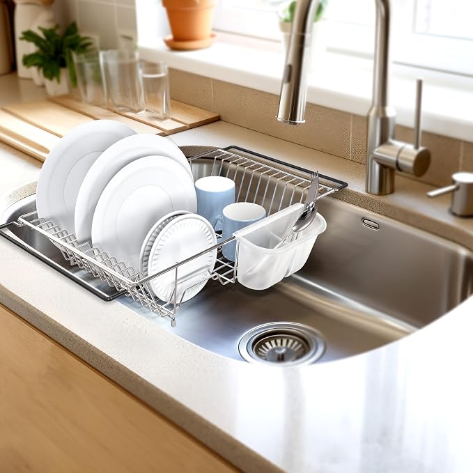 SIMPLE HOUSEWARE Large Over Sink Counter Top Stainless Steel Dish Drainer - Image 4