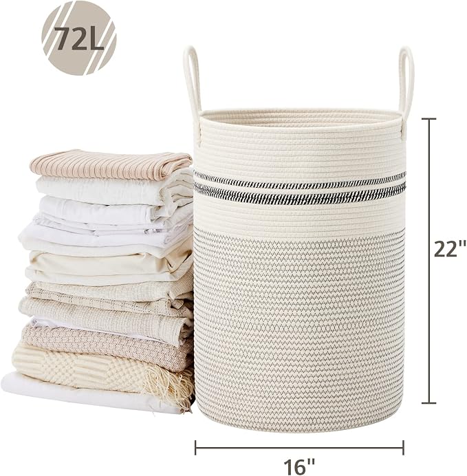 VIPOSCO Large Laundry Hamper, Tall Woven Rope Storage Basket - Image 5