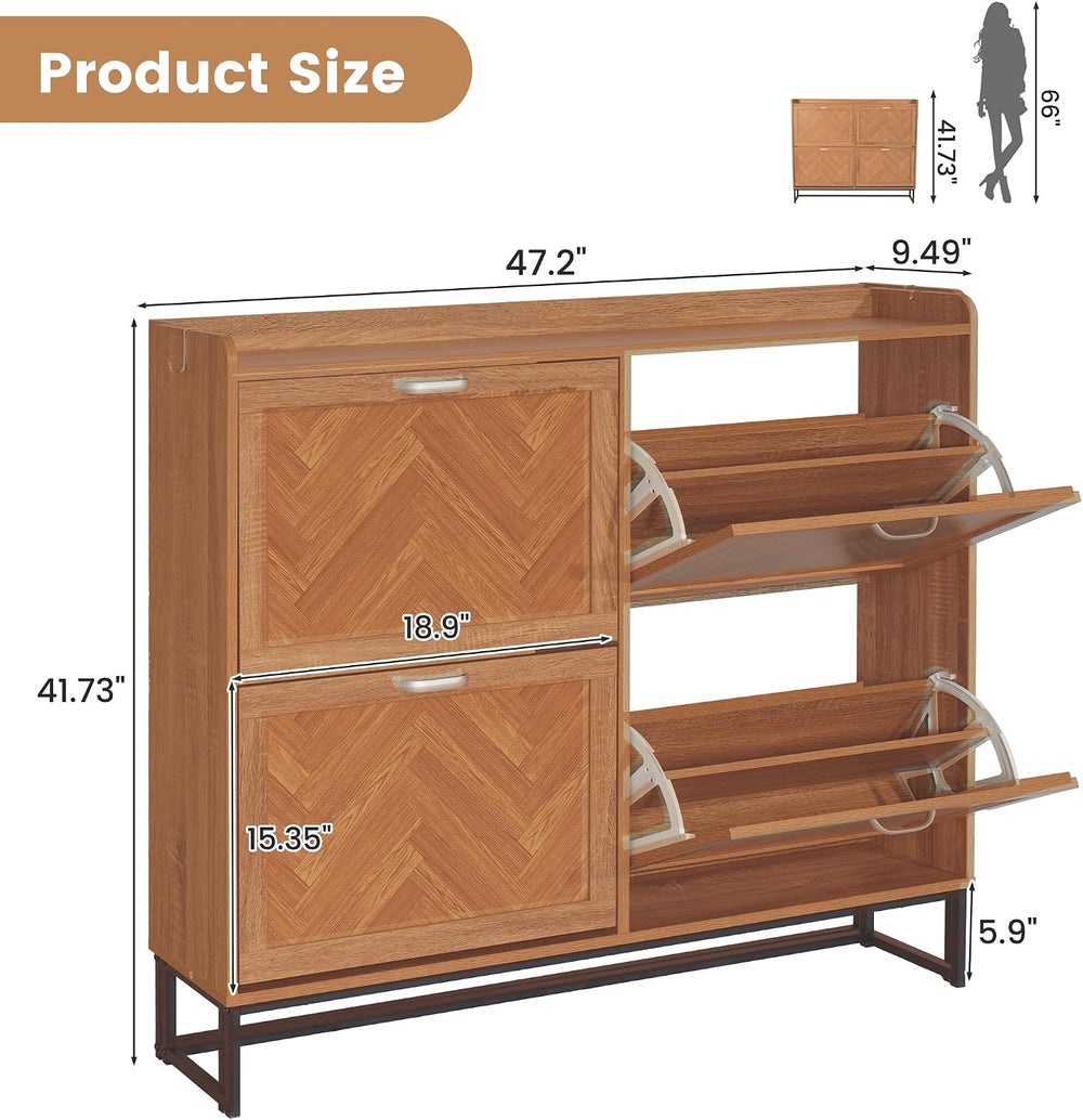 47.2" Shoe Cabinet Storage for Entryway, Narrow Wood Shoe Organizer with...