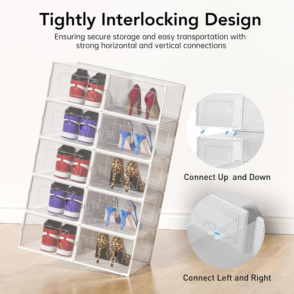 Foluck X-Large Shoe Storage Box, 15 Pack Clear Plastic Stackable Shoe Organiz...