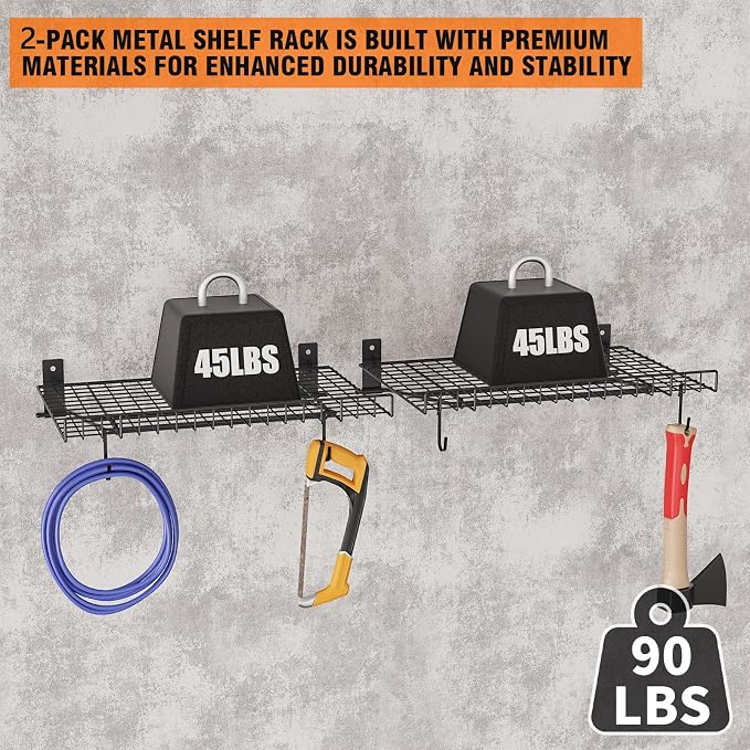2 Pack Foldable Wall Shelf, Wall Mounted Garage Storage Shelves, Heavy Duty - Image 5