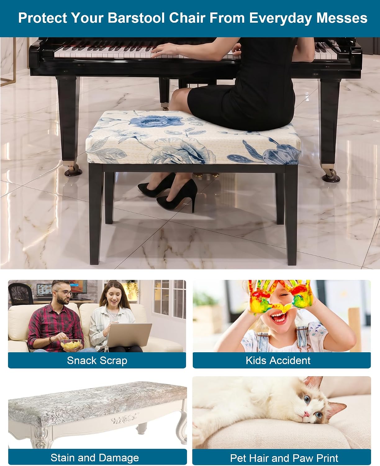 CRFATOP Waterproof Vanity Bench Cover, (15"-19.5") L x (12"- 15.7") W Jacquard Rectangle Saddle Seat Slipcover Stretch Saddle Bar Stool Covers for Kitchen Island Chairs Cushion Protector (XS,11)
