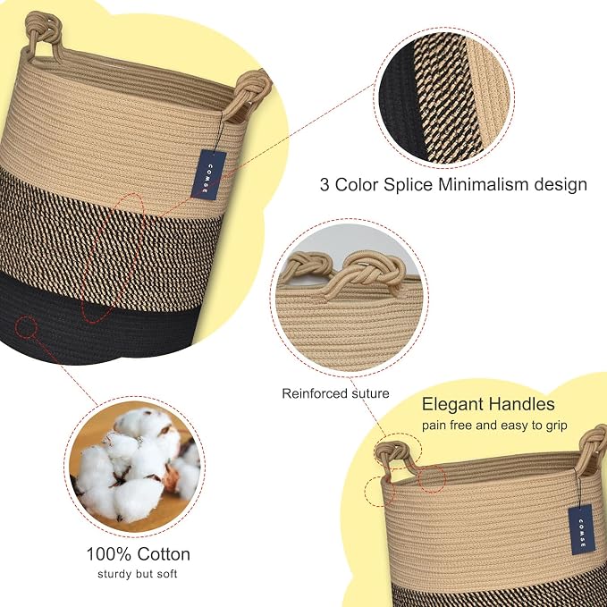 COMSE Extra Large Blanket Basket, Tall Woven Storage Basket, Nursery Hamper - Image 4