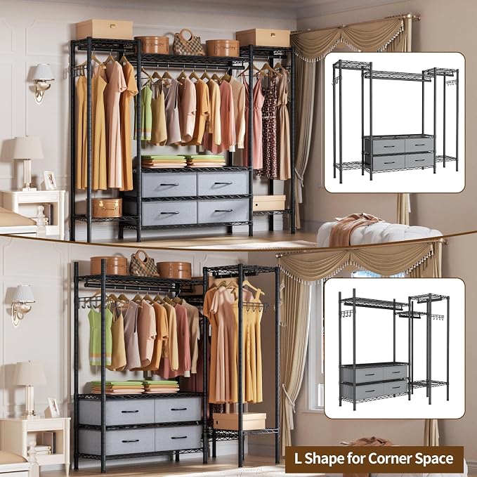 Large Garment Rack Heavy Duty Clothes Rack, Freestanding Closet Portable - Image 7