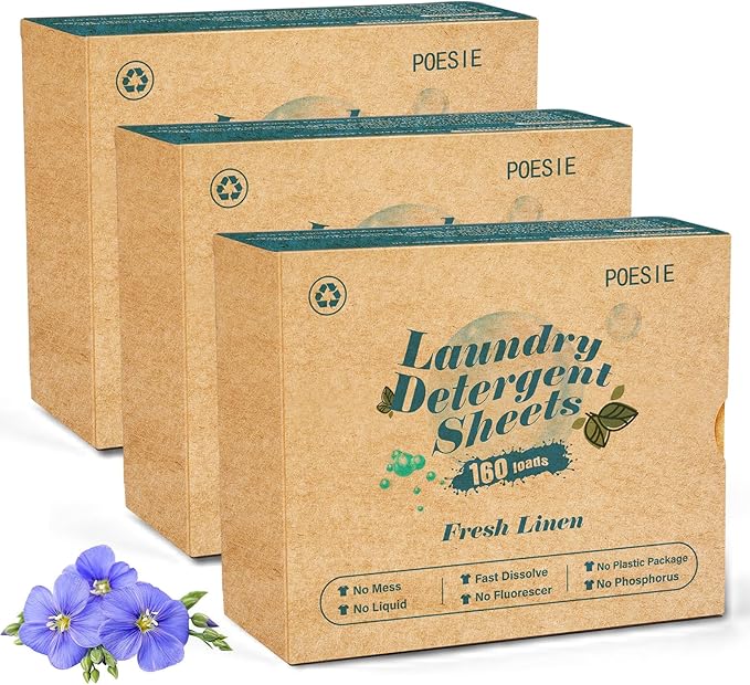 Poesie Laundry Detergent Sheets Fresh Linen Scent 3 Pack 480 Strips Plastic by Poesie