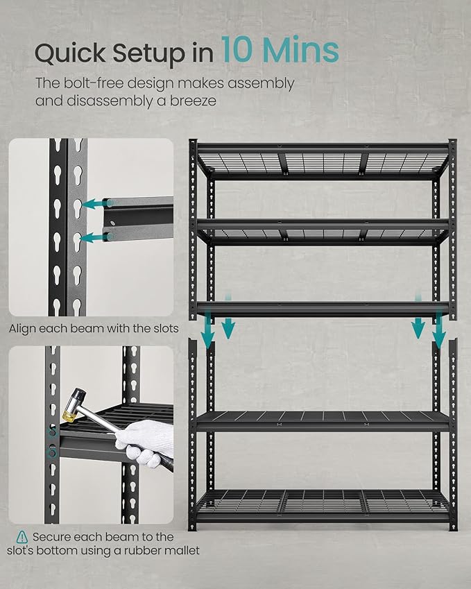 SONGMICS 5-Tier Storage Shelves, Heavy-Duty Garage Shelving, Adjustable - Image 5