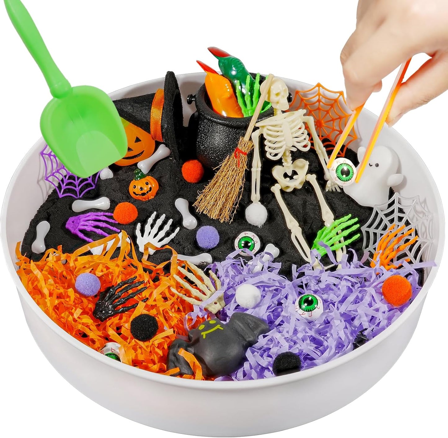 Hiawbon Halloween Sensory Bin Kits Sensory Bin Fillers | with Spider Spider Web Bat Halloween Sensory Box for Halloween Birthday