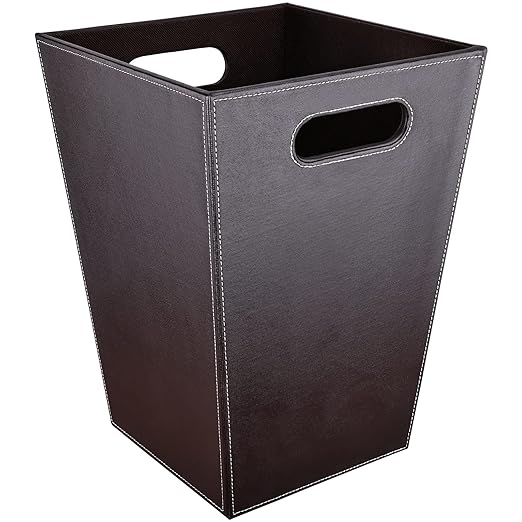 Leather Trash Can Bathroom Wastebasket, 16L/4.2 Gallon Office Garbage Can by GORESE