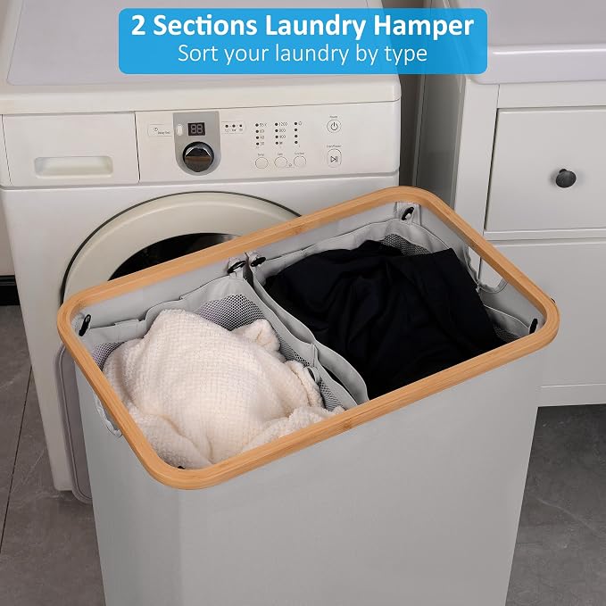 Double Laundry Hamper with Lid, Divided Laundry Hamper with Removable Bags - Image 5