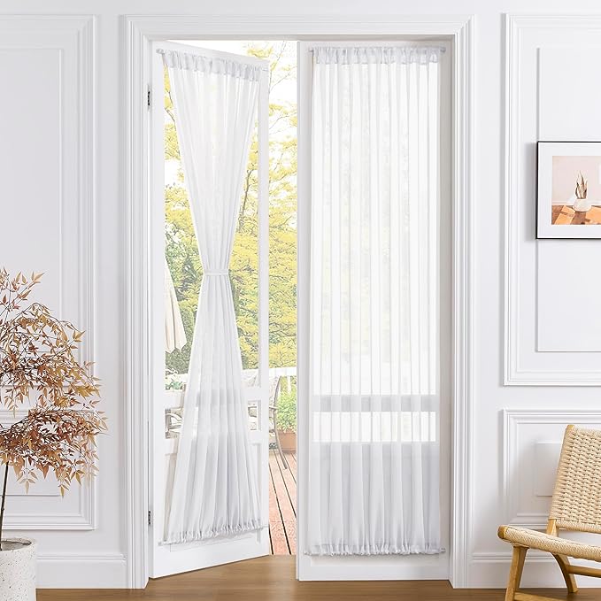 Tollpiz Sheer Door Curtains Closet Linen Textured Curtains Sheer Doorway Light by Tollpiz