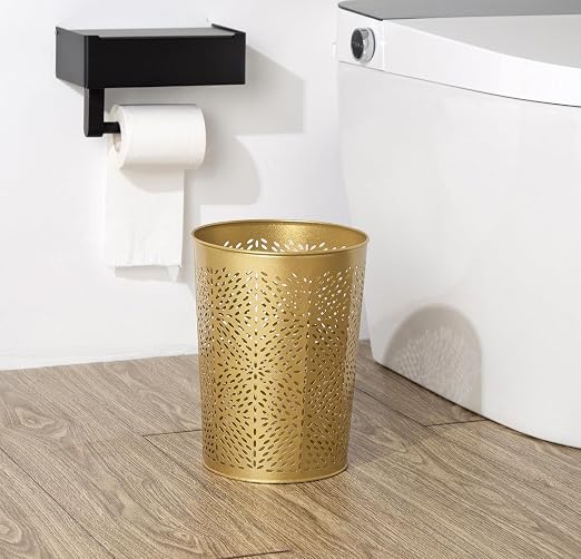 Small Gold Metal Trash Can Wastebasket, Decorative Hollow-Out Garbage Can Waste - Image 2