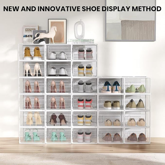 12 Pack XX-Large Modular Clear Plastic Stackable Shoe Storage Organizer - Image 2