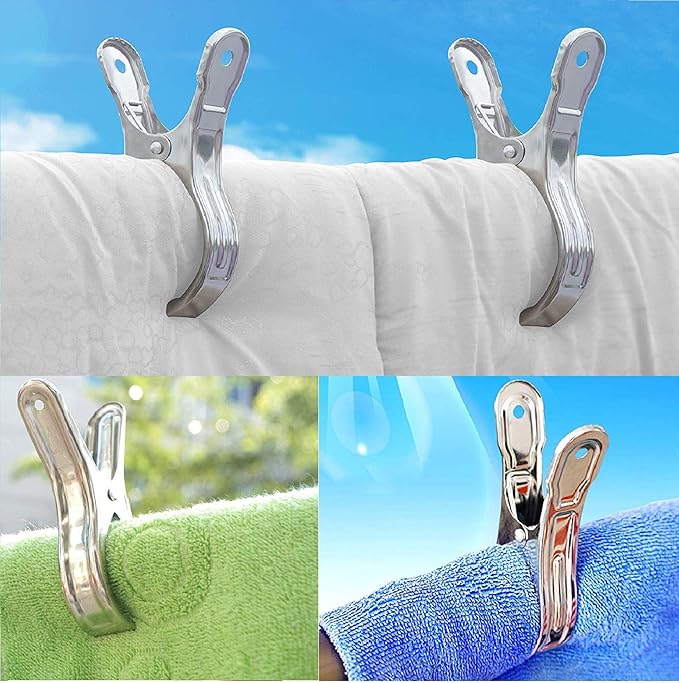 8 Pack Stainless Steel Clothespins, 4.7 Inch Towel Clips - Image 2