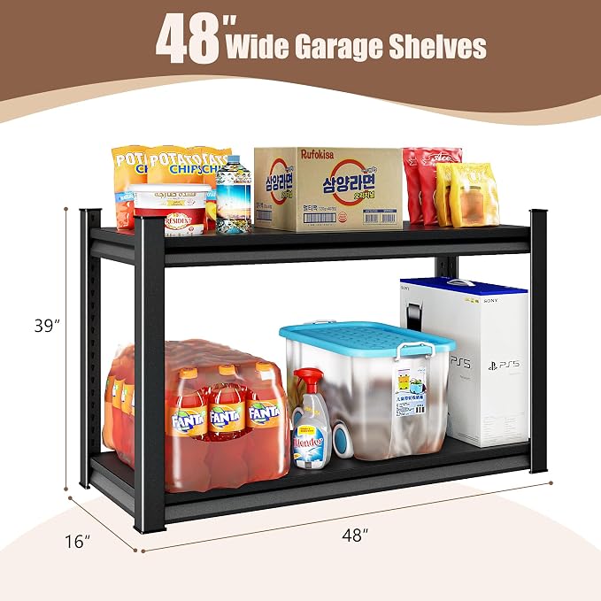 48" W 2-Tier Garage Shelving Heavy Duty, 1120LBS Loads Garage Storage Shelves - Image 3