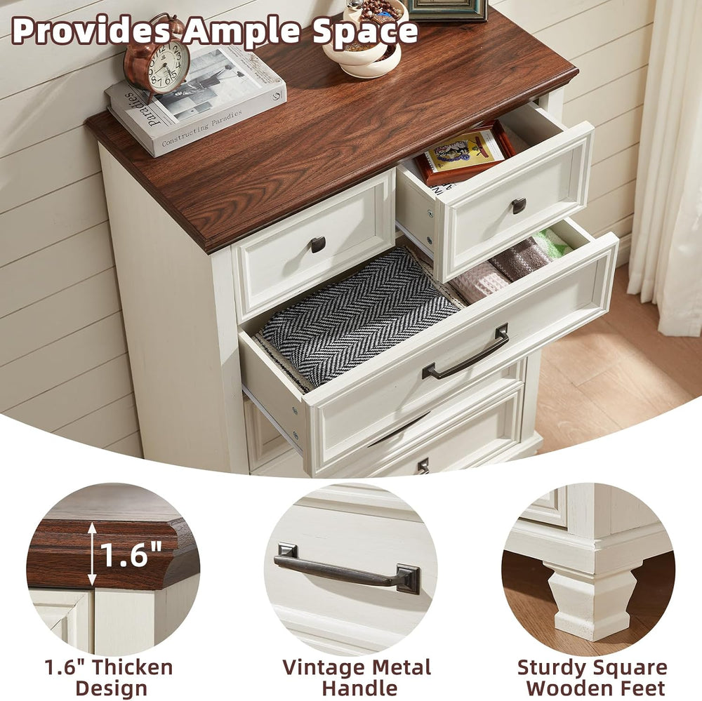 SAVOR LIFE Farmhouse 6 Drawer Dresser for Bedroom, 45 Inch Tall Vintage Wood ...