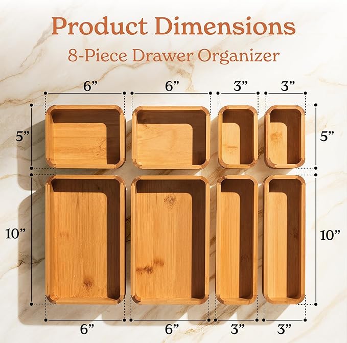 SMIRLY 8-Piece Bamboo Kitchen Drawer Organizer Set - Image 2