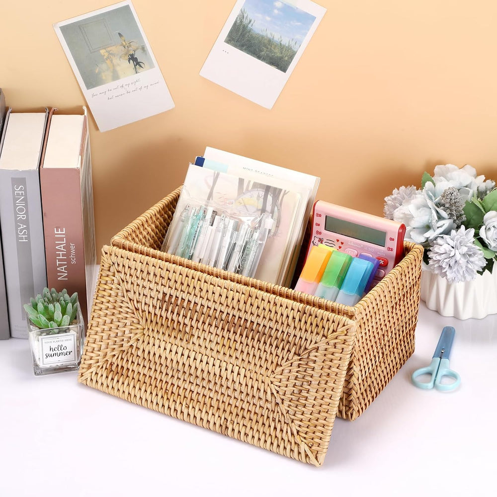 Hipiwe Rattan Basket Storage Box with Lid Handwoven Lidded Wicker Baskets
